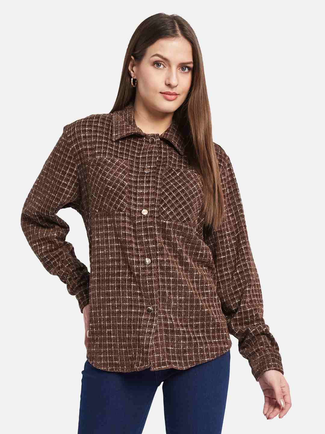 METTLE Women Spread Collar Checked Casual Shirt