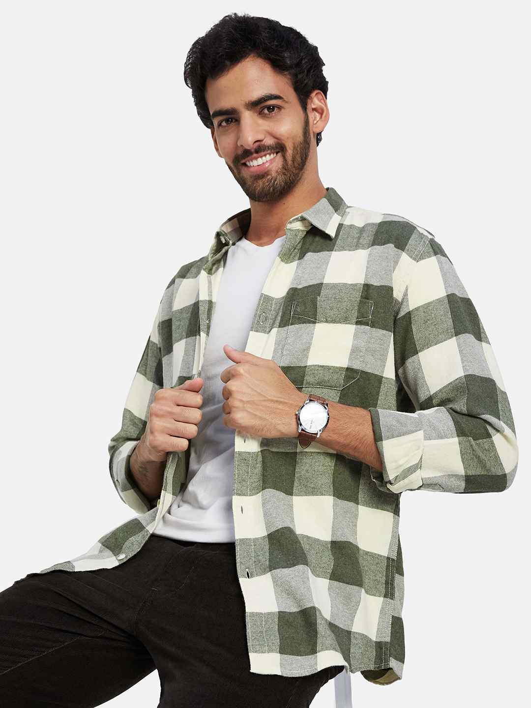 Mettle Gingham Checked Cotton Casual Shirt