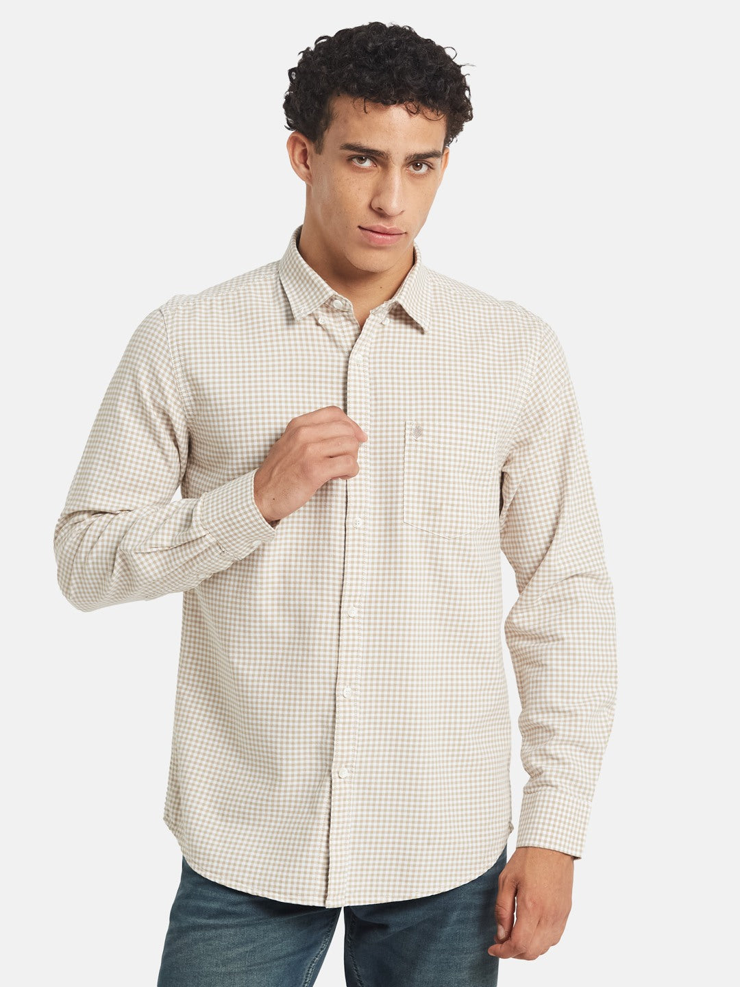 METTLE SS25 Checked Spread Collar Cotton Casual Shirt