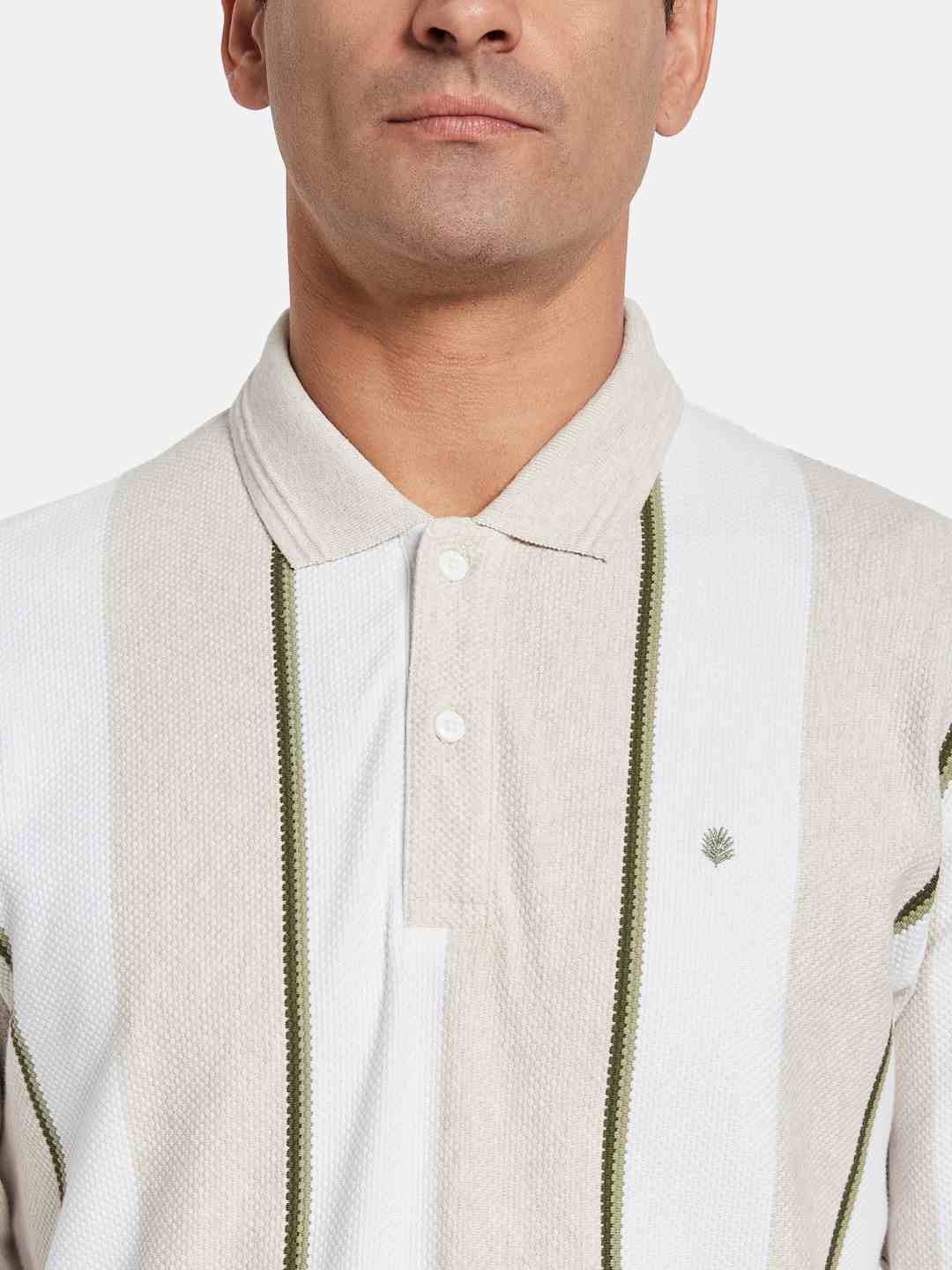 METTLE Men Striped Polo Collar T-shirt