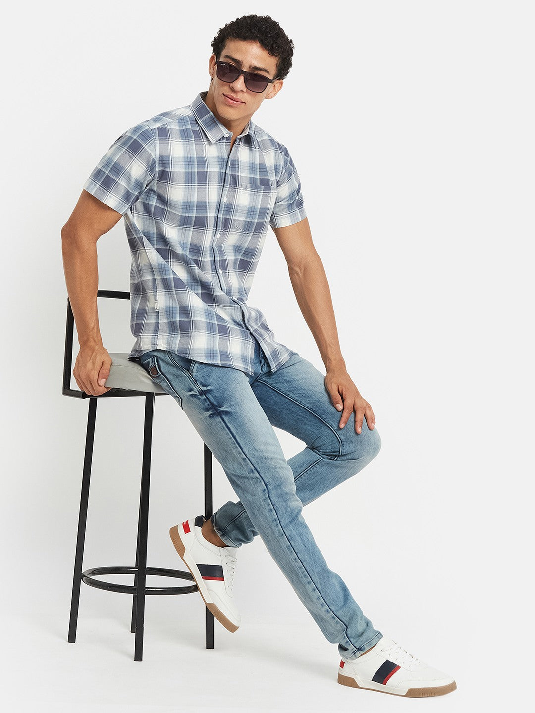 METTLE SS25 Striped Cotton Spread Collar Casual Shirt