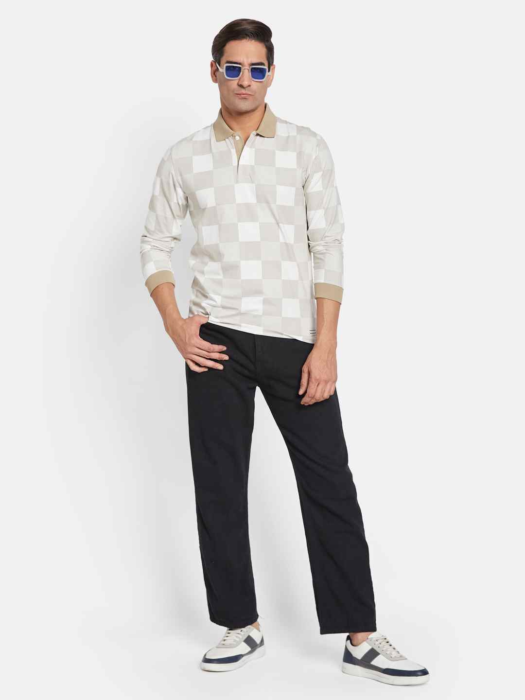 METTLE Men Checked Polo Collar T-shirt