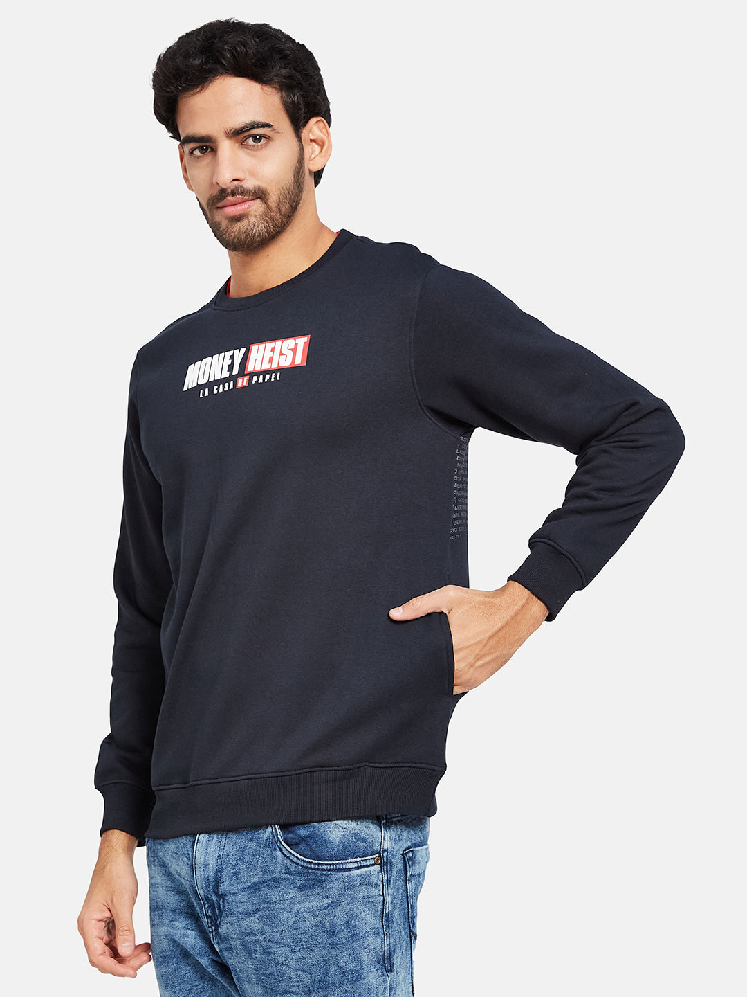 Octave Men Navy Blue Printed Sweatshirt