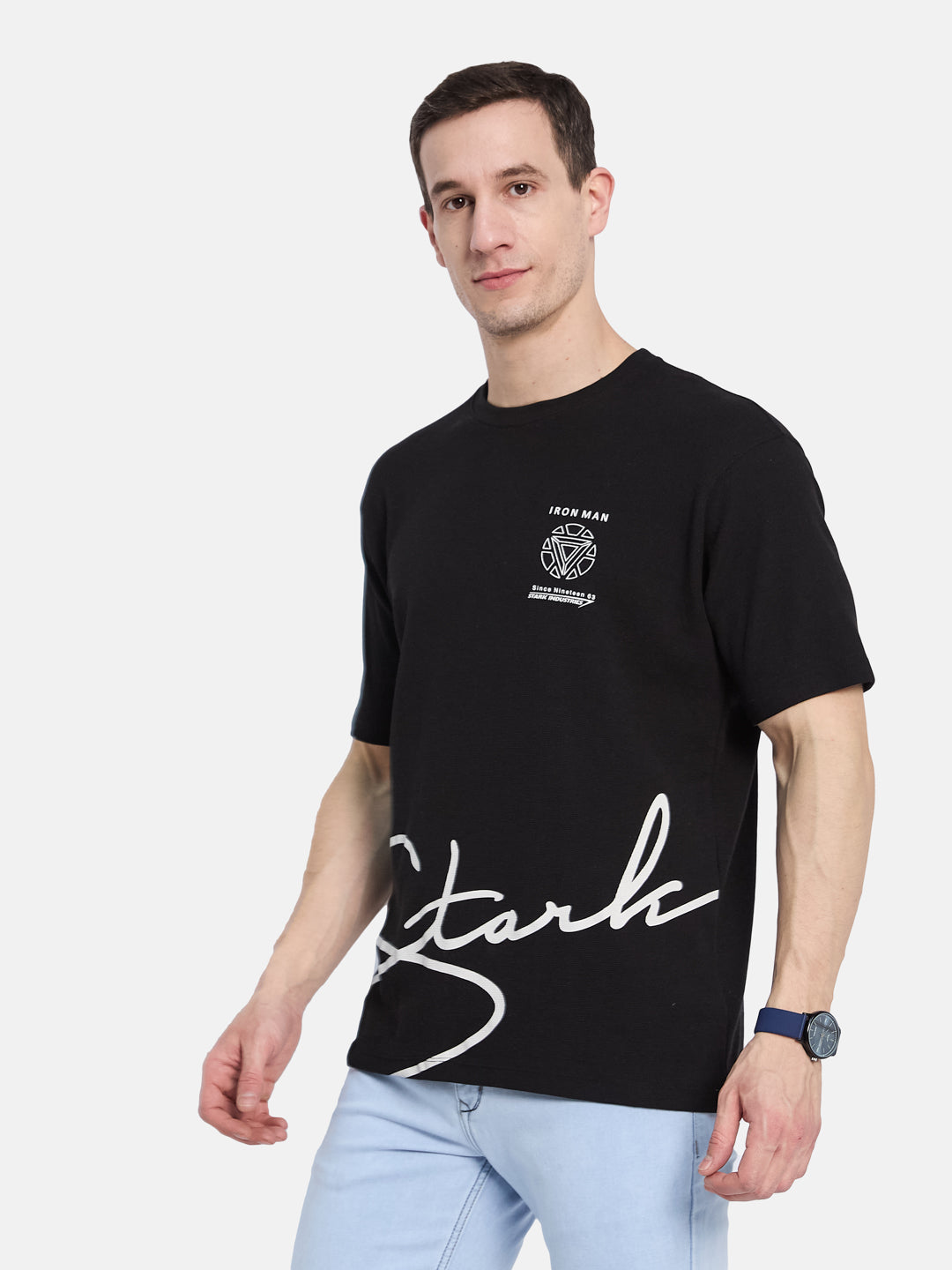 Octave Men Iron Man Printed Monochrome T-shirt