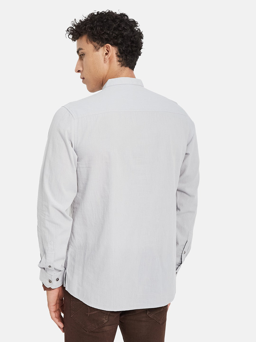 METTLE Long Sleeves Mandarin Collar Cotton Opaque Regular Fit Casual Shirt