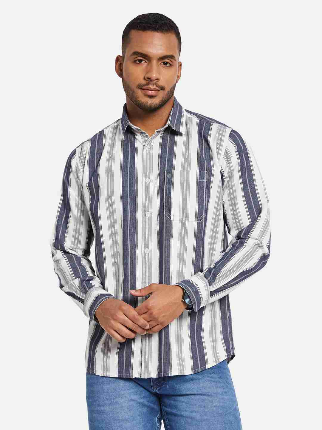 METTLE Men Multi Stripes Opaque Striped Casual Shirt