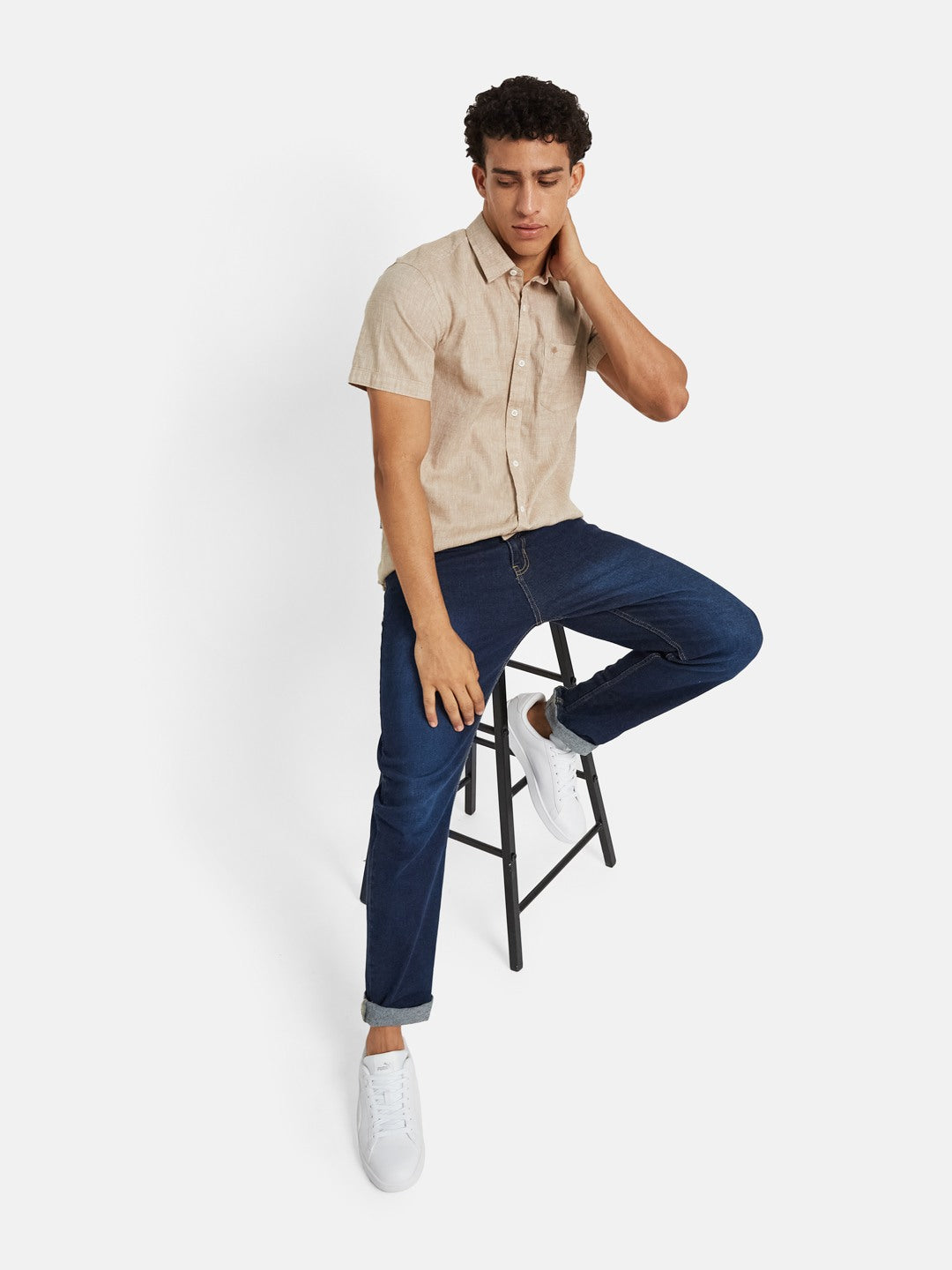 METTLE Spread Collar Short Sleeves Cotton Casual Shirt