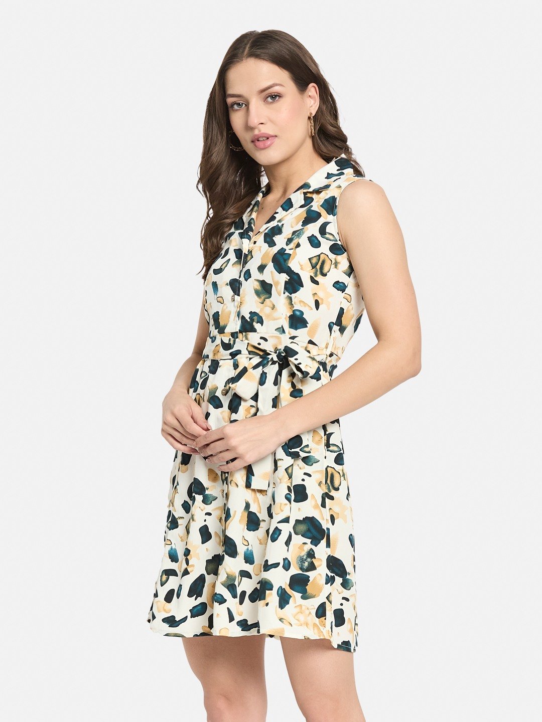 METTLE Women Abstract Printed Cotton Shirt Above Knee Dress
