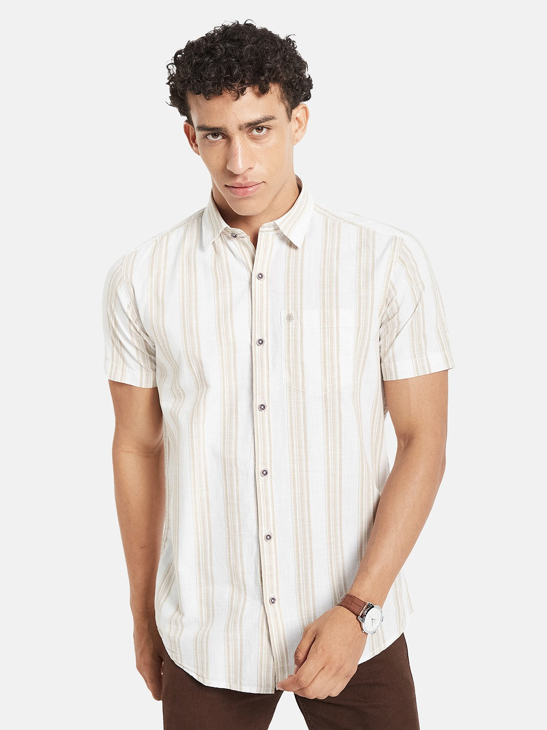 METTLE SS25 Vertical Striped Spread Collar Cotton Casual Shirt