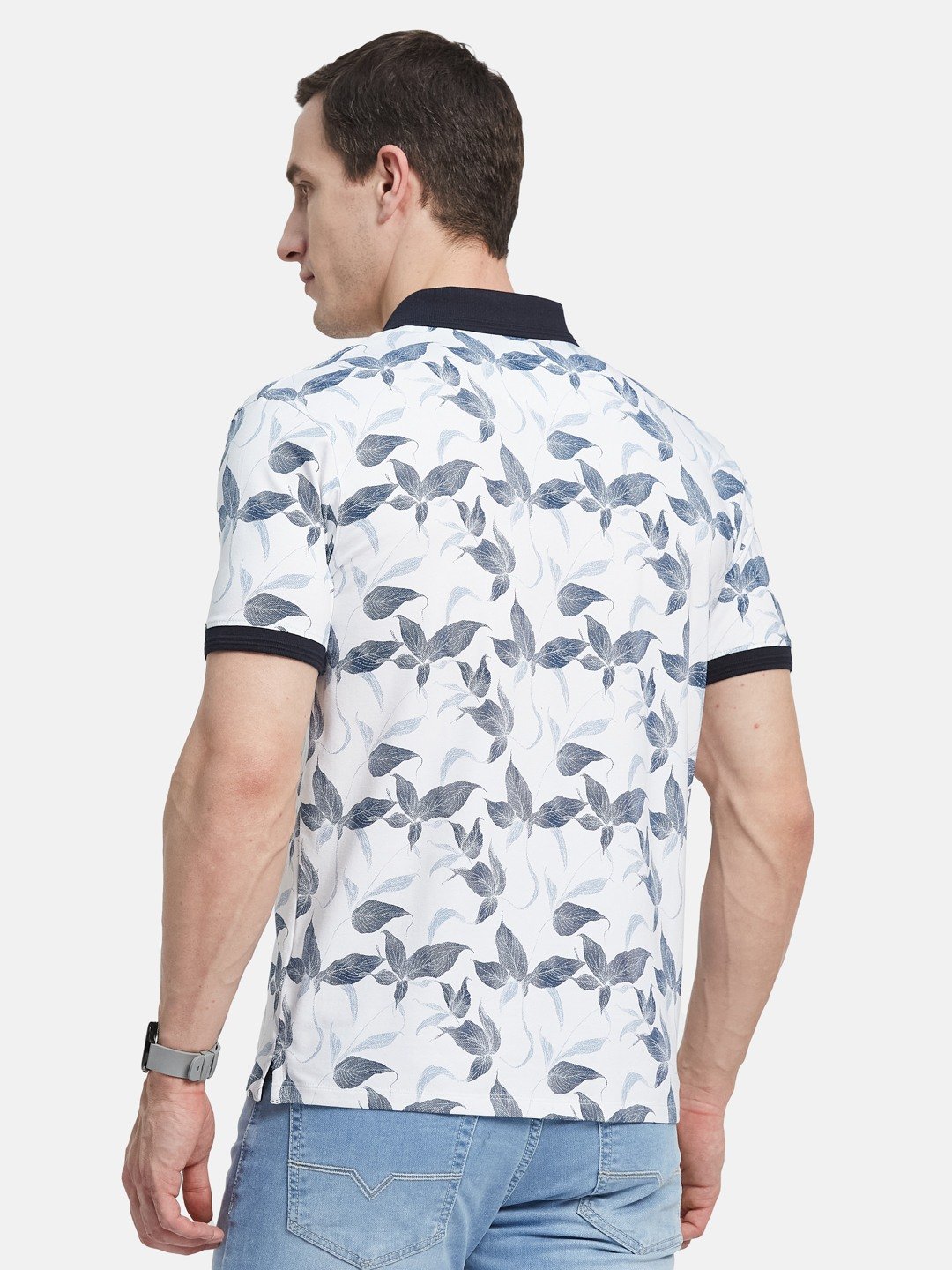 AOP FLORALPRINT POLO NECK SINGLE JERSEY KNIT LYCRA T-SHIRT