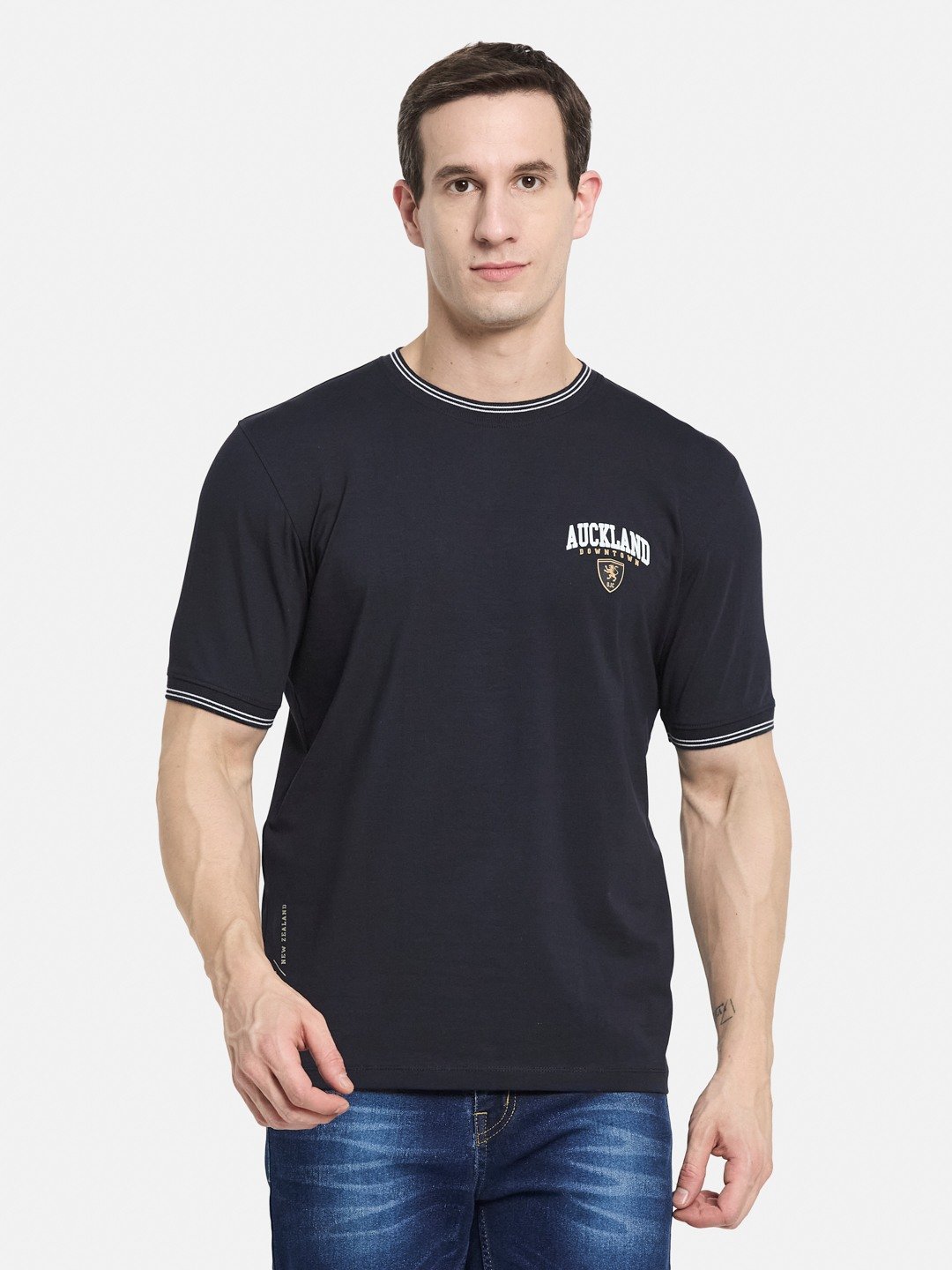 BACK PRINT ROUND NECK SINGLE JERSEY KNIT LYCRA T-SHIRT