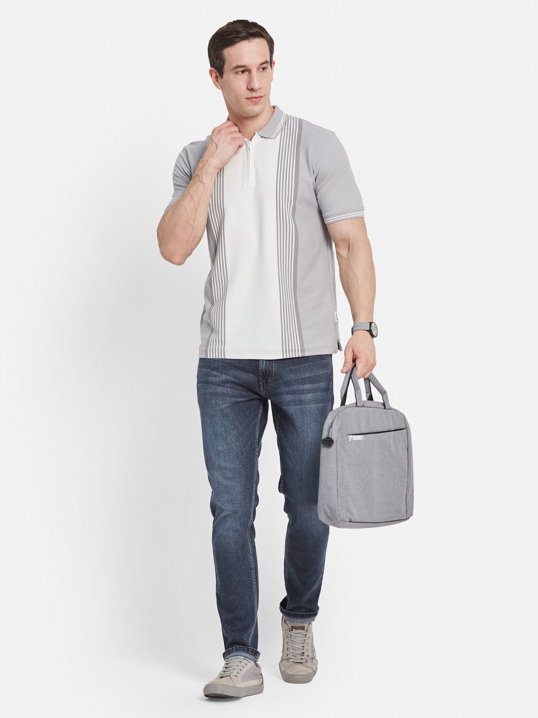 Octave Men Colourblocked Polo Collar T-shirt