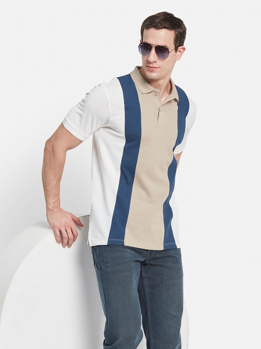 Octave Men Colourblocked Polo Collar T-shirt