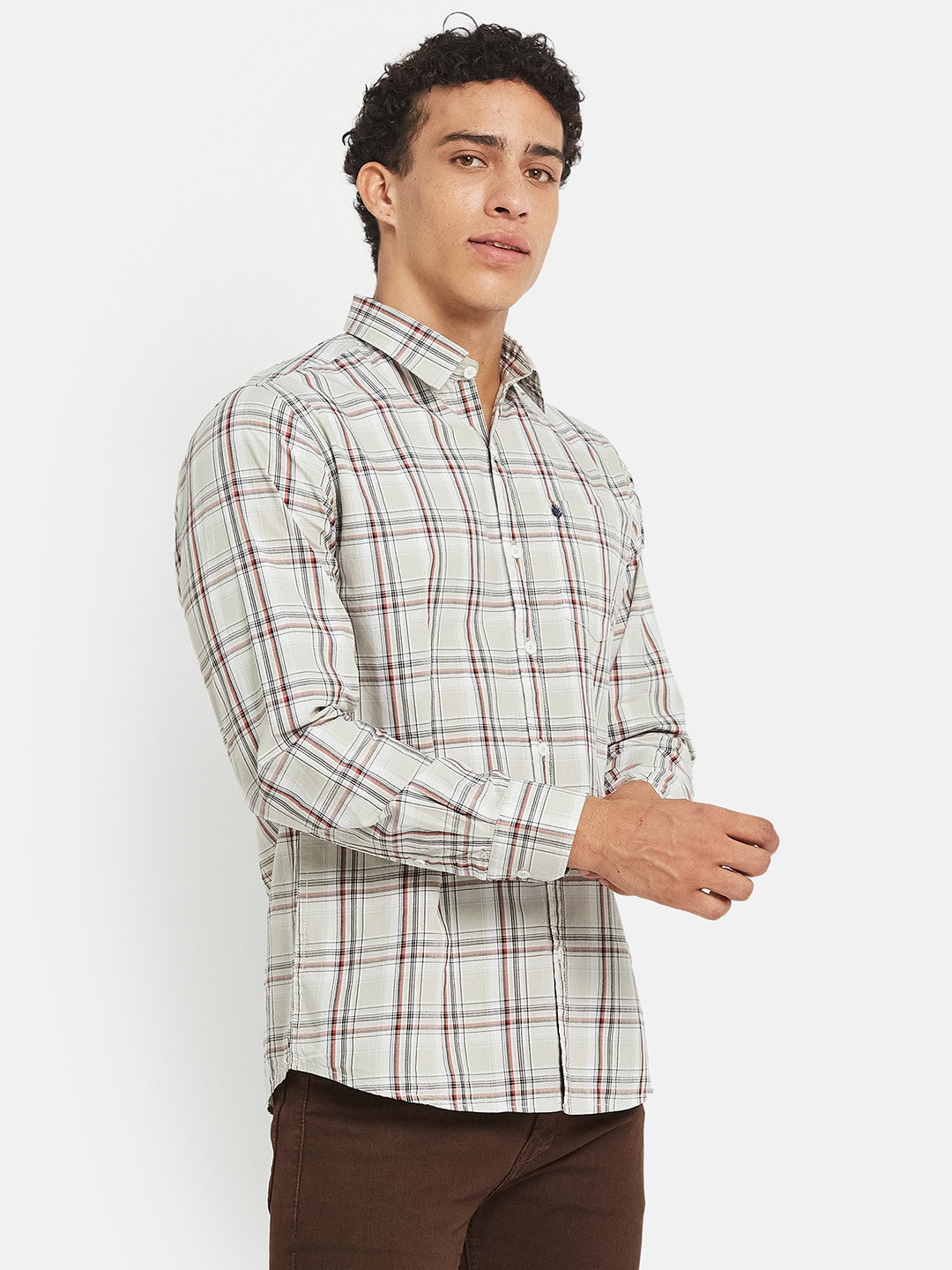METTLE SS25 Checked Cotton Spread Collar Casual Shirt