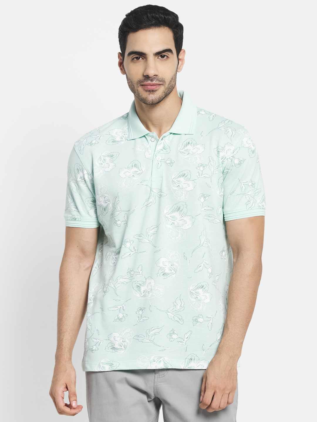 Octave Men Green Polo Collar T-Shirt