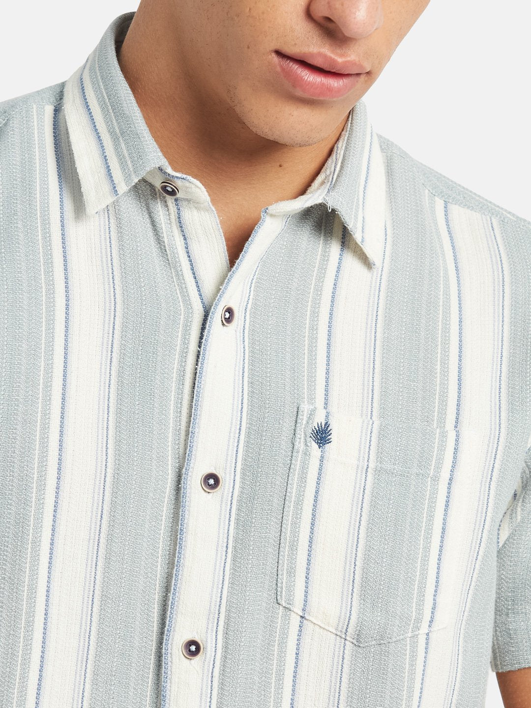 METTLE SS25 Vertical Striped Spread Collar Cotton Casual Shirt