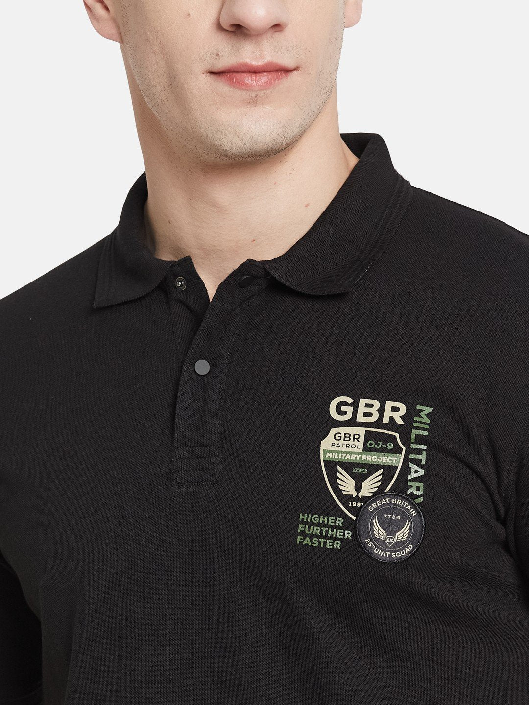 SOLID POLO NECK PIQUE MILLITARY APPLIQUED T-SHIRT
