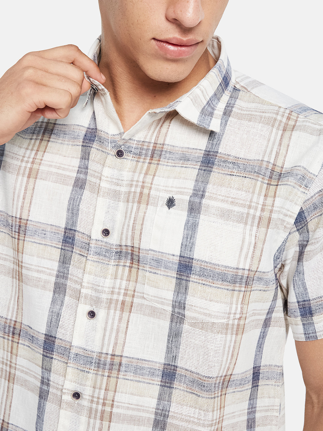 METTLE Men Tartan Checked Spread Collar Cotton Casual Shirt