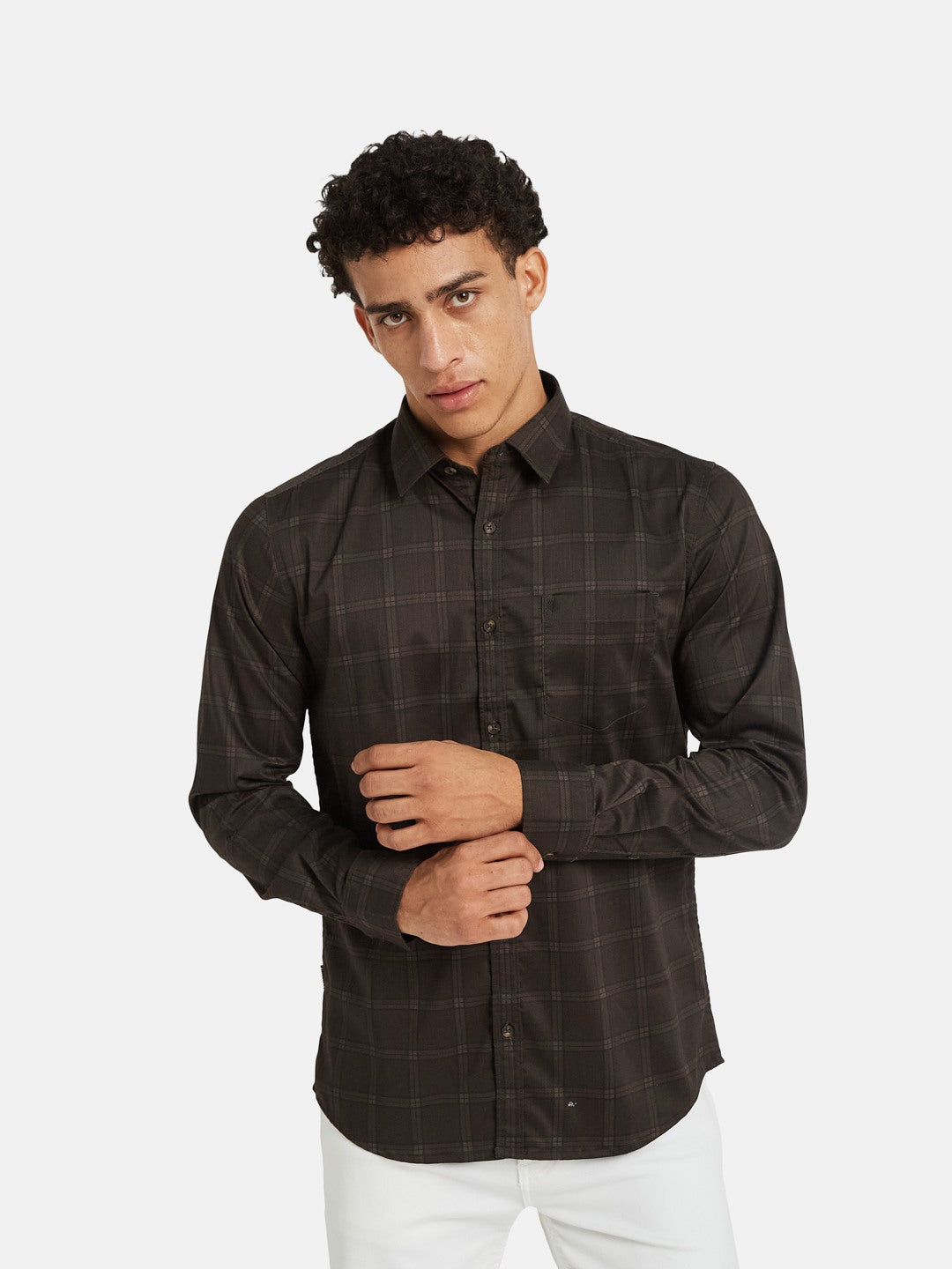 METTLE Men Checked Spread Collar Cotton Casual Shirt