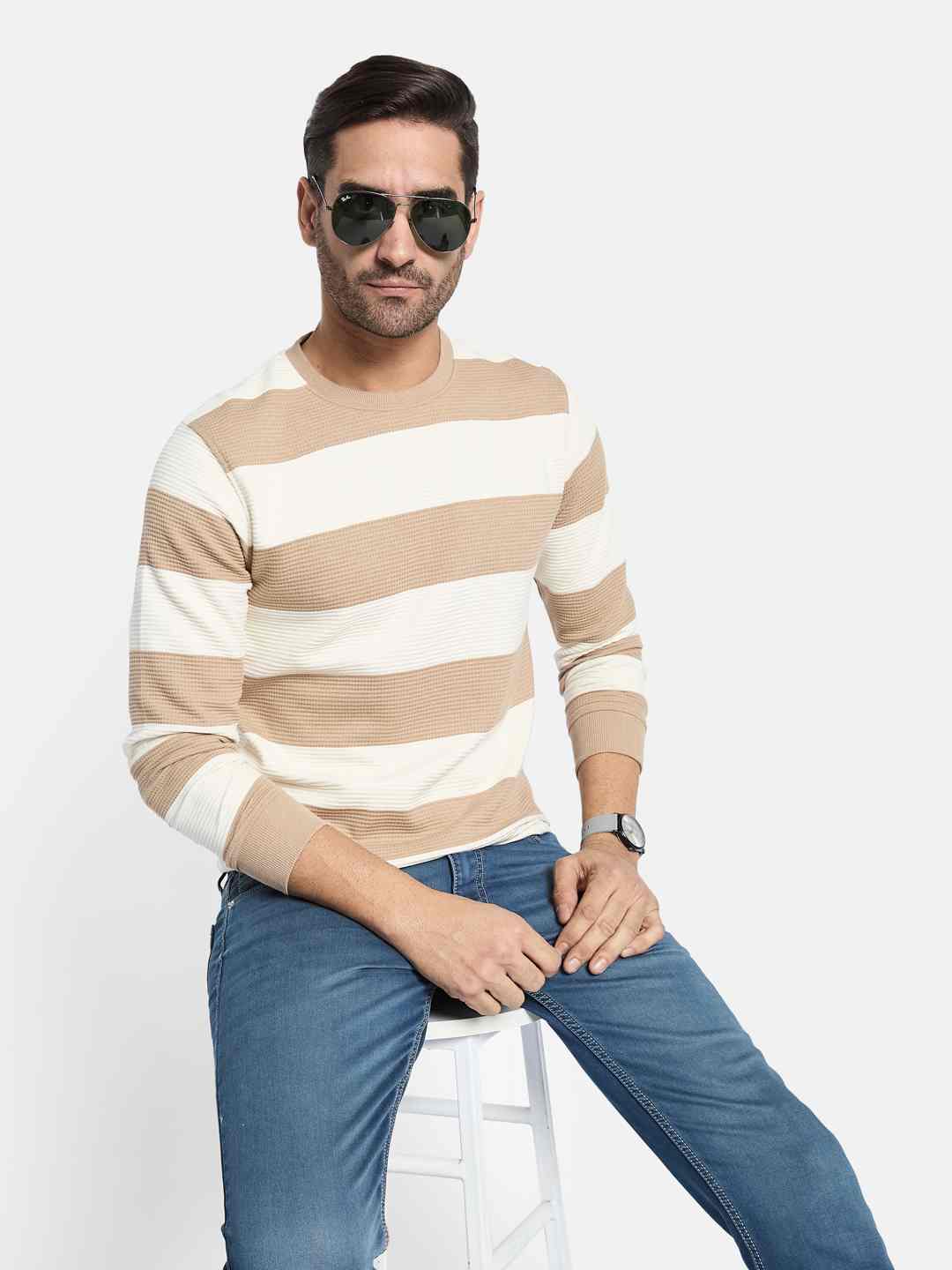 Octave Men Striped Sweatshirt