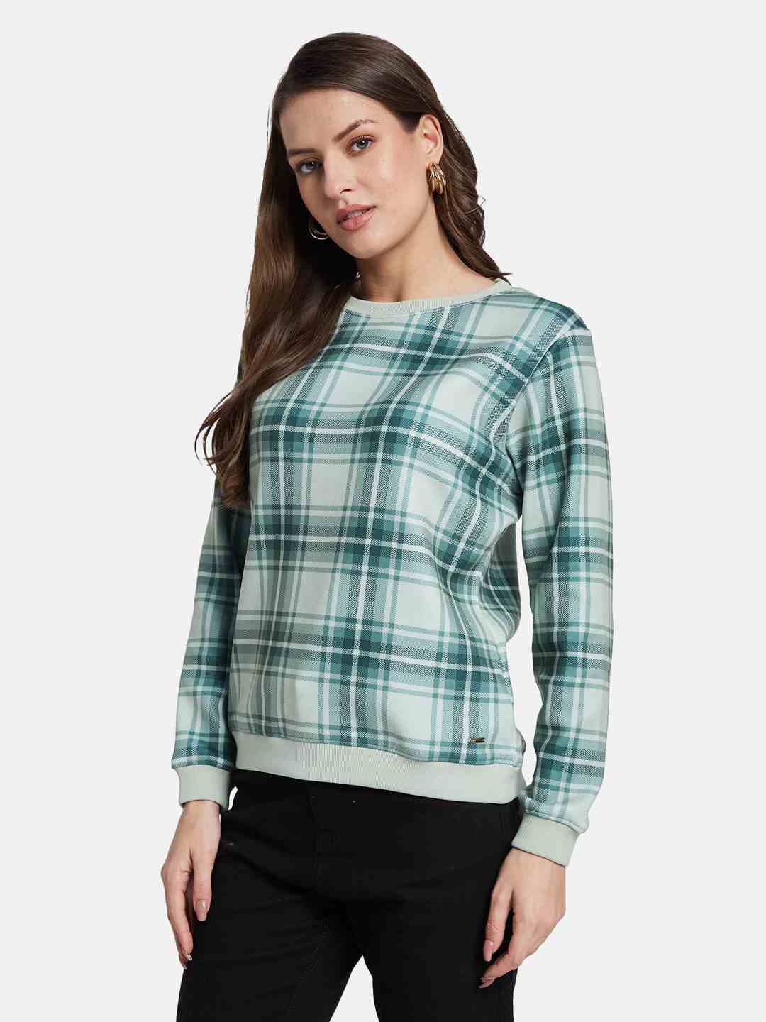 METTLE Women Checked Sweatshirt