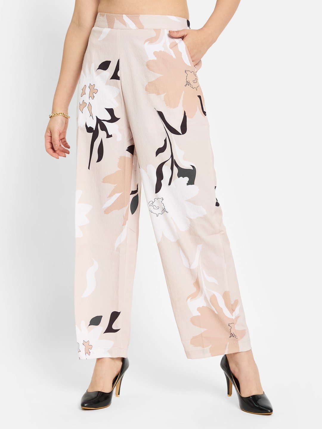 METTLE Women Printed Cotton Regular Fit Mid-Rise Regular Trousers