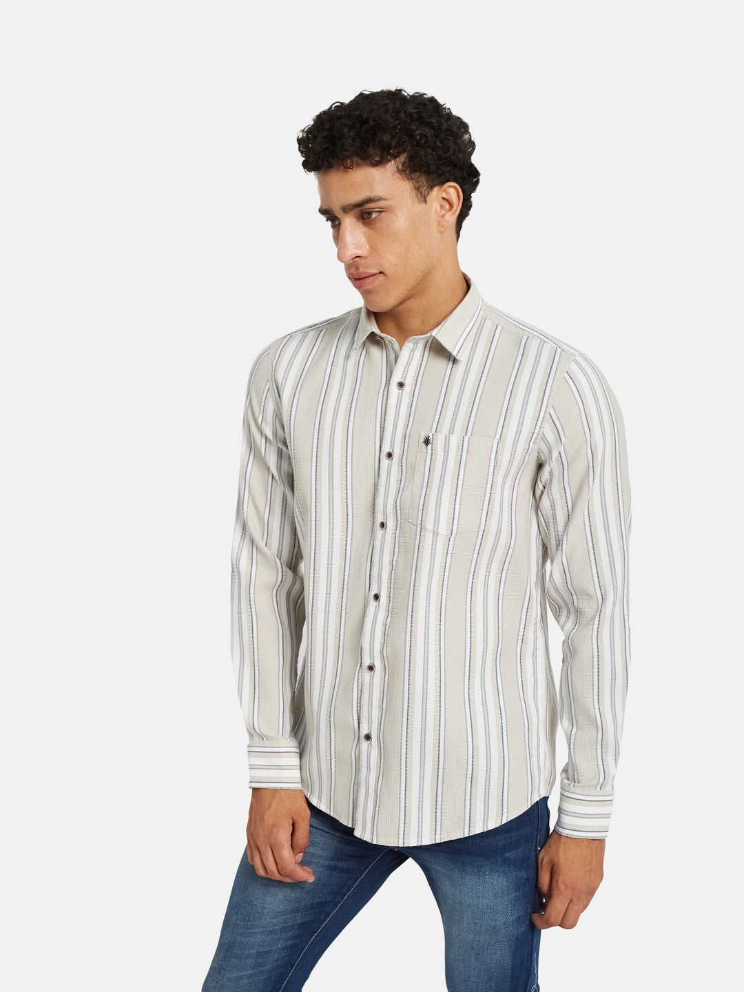 METTLE Men Vertical Striped Spread Collar Cotton Casual Shirt