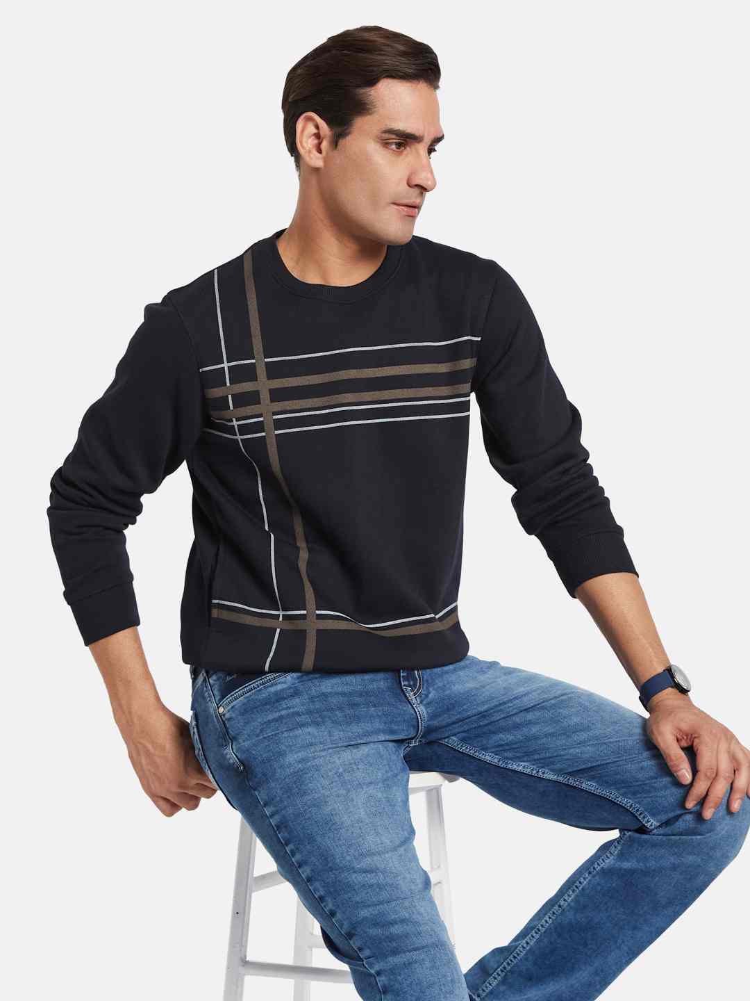 Octave Men Striped Round Neck Sweatshirt