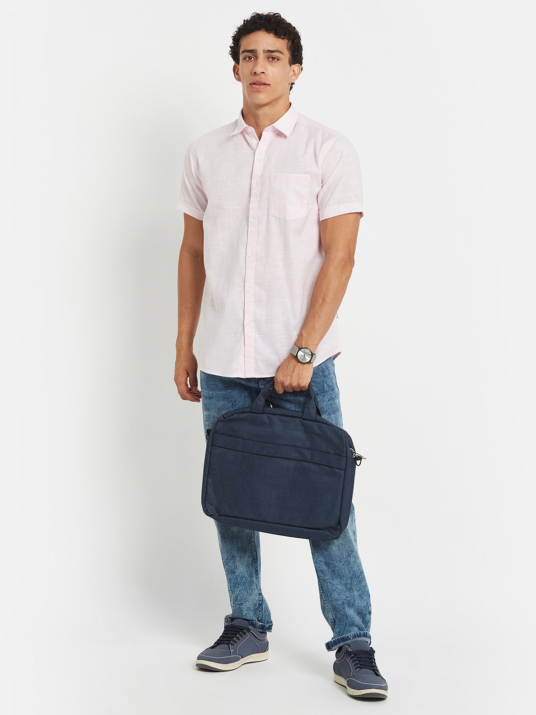 METTLE Men Solid Spread Collar Cotton Casual Shirt