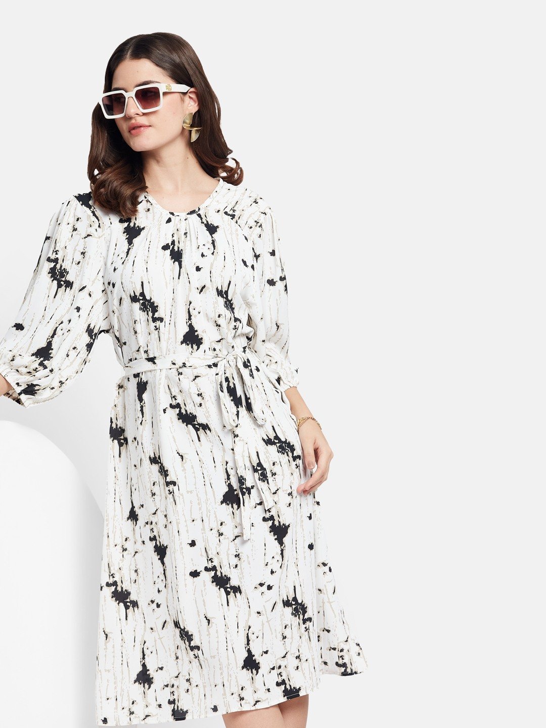 METTLE Women Print Fit & Flare Dress