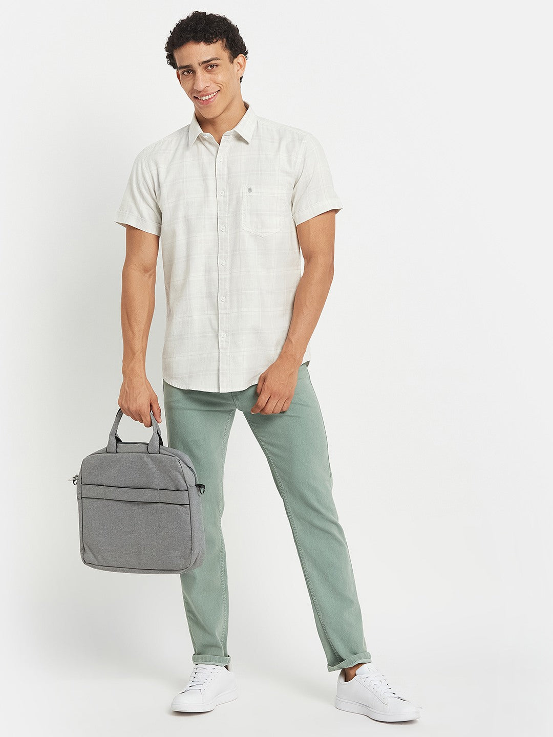 METTLE SS25 Checked Cotton Spread Collar Casual Shirt