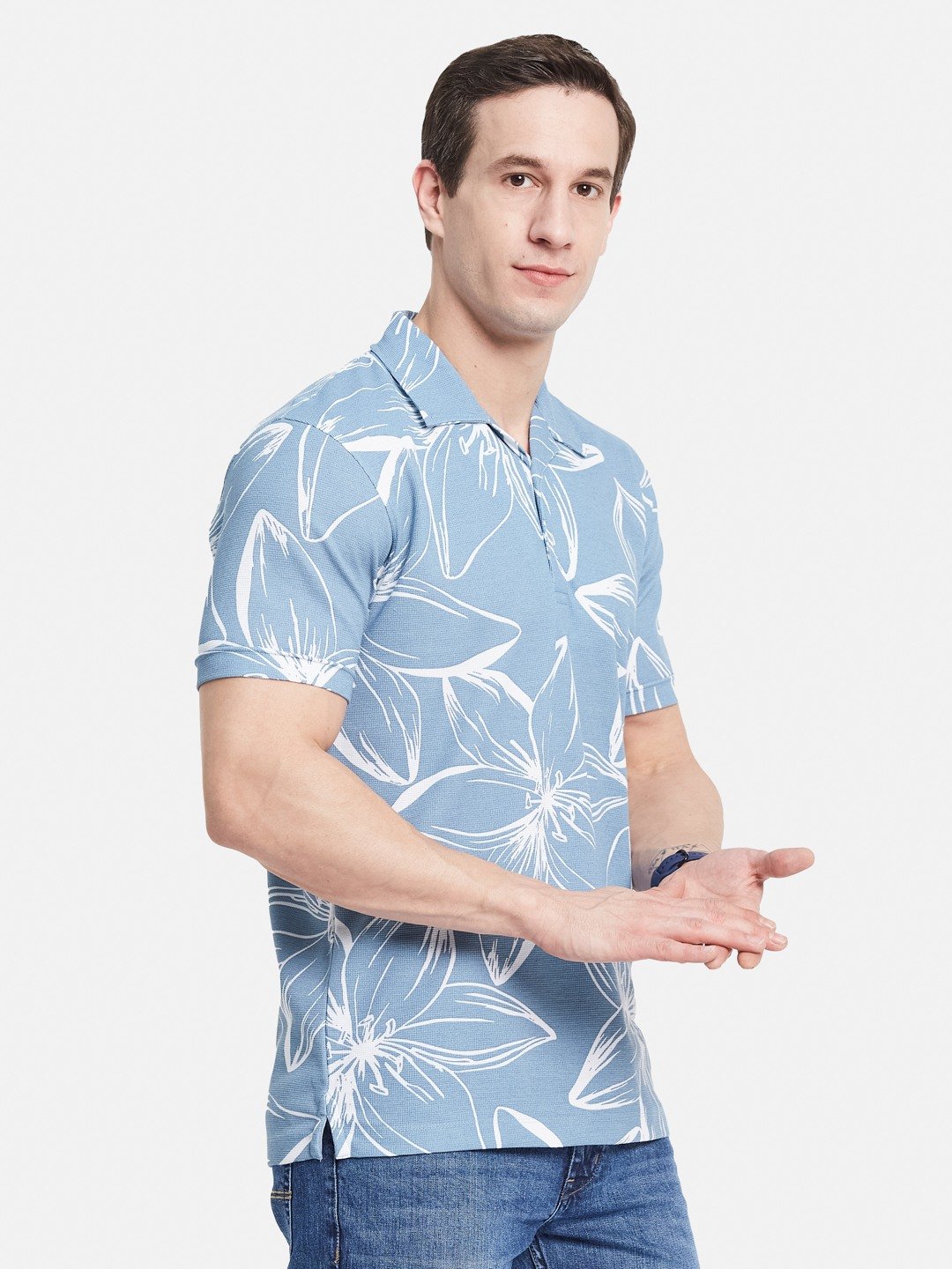 Octave Men Floral Printed Polo Collar Tropical T-shirt