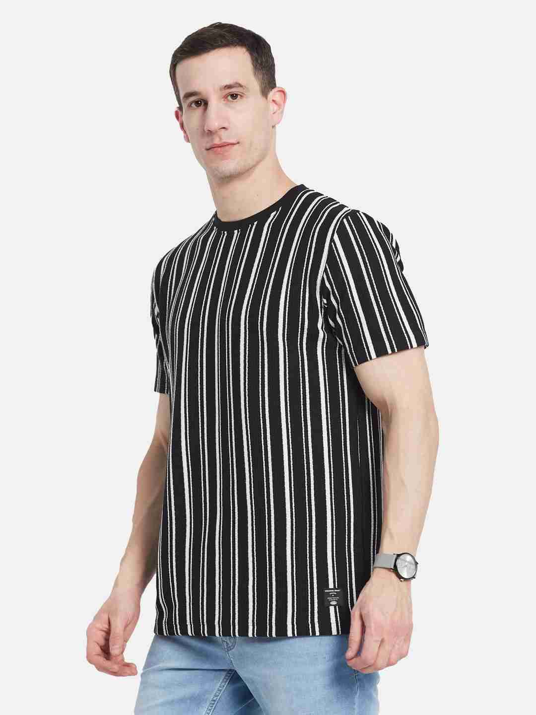 Octave Men Striped Monochrome T-shirt