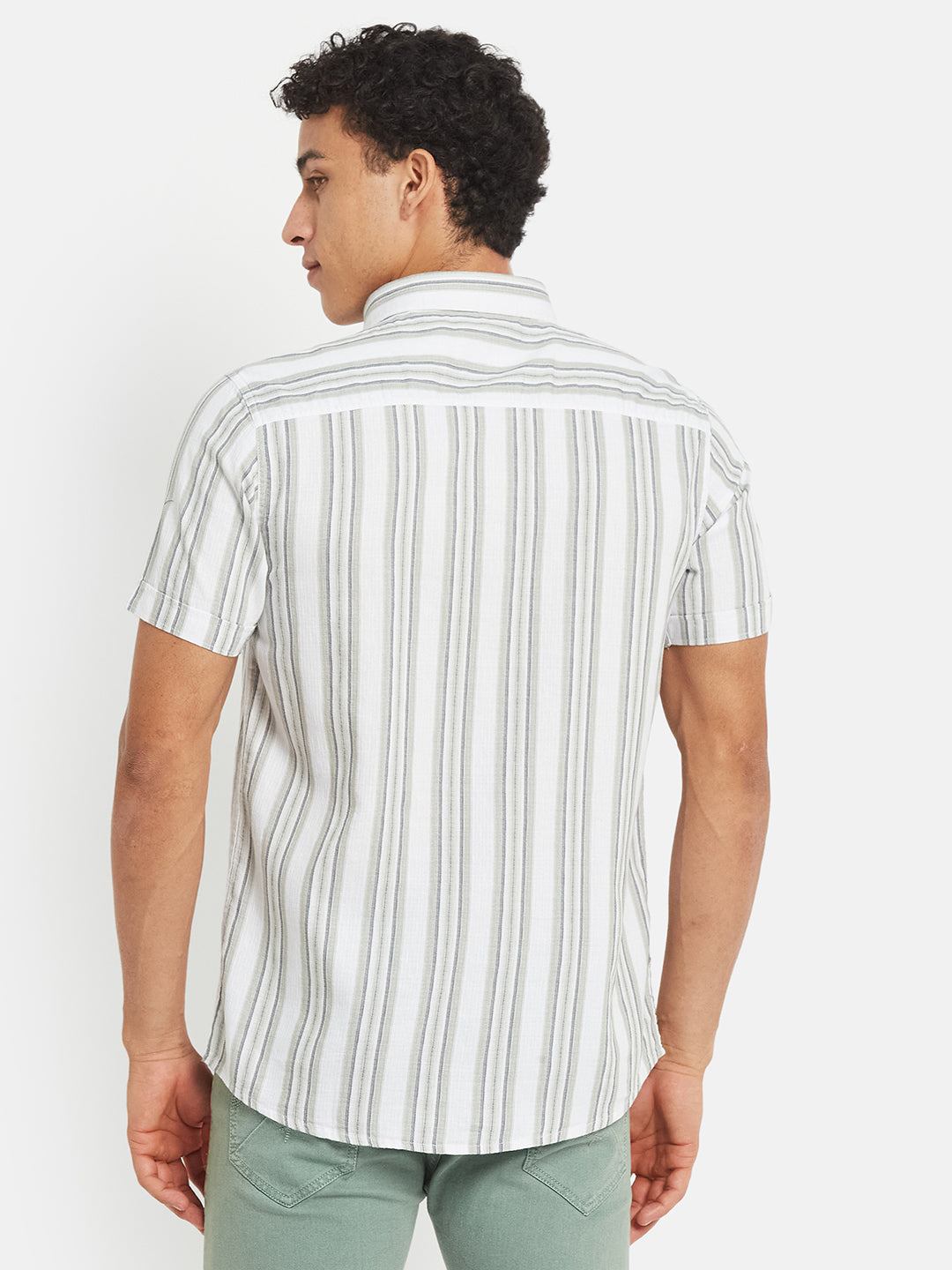 METTLE SS25 Striped Cotton Spread Collar Casual Shirt