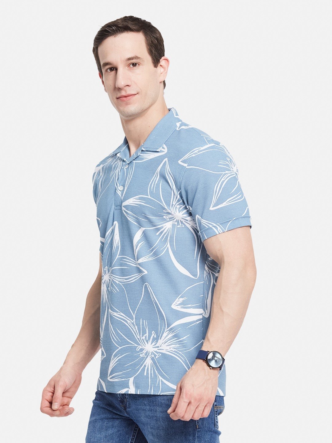 Octave Men Floral Printed Polo Collar Tropical T-shirt
