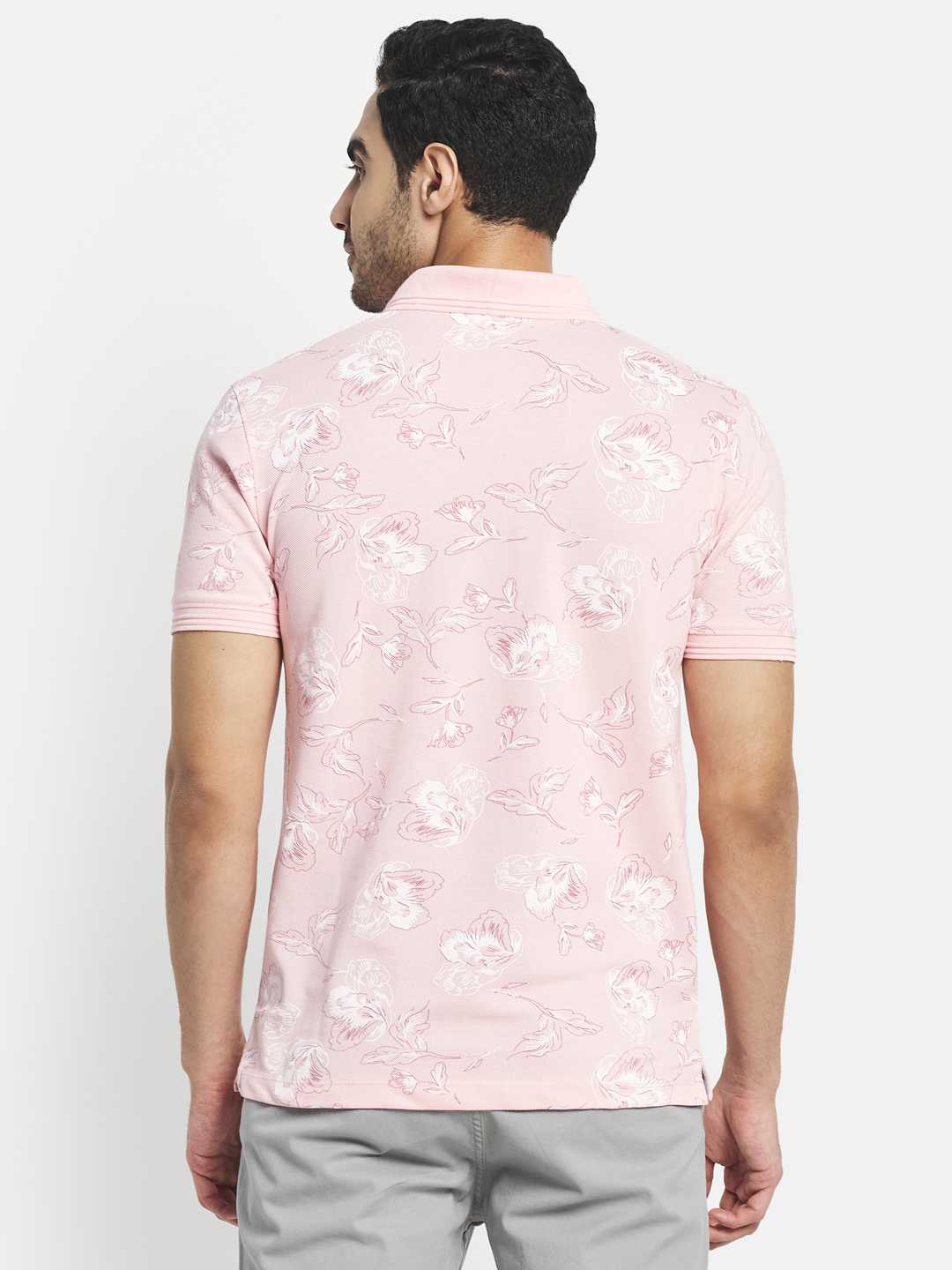 Octave Men Pink Printed Polo Collar T-Shirt