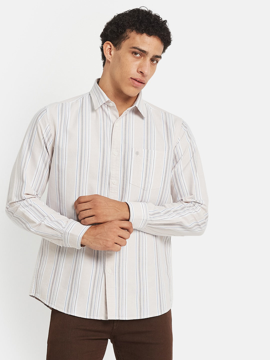 METTLE Men Vertical Striped Spread Collar Cotton Casual Shirt