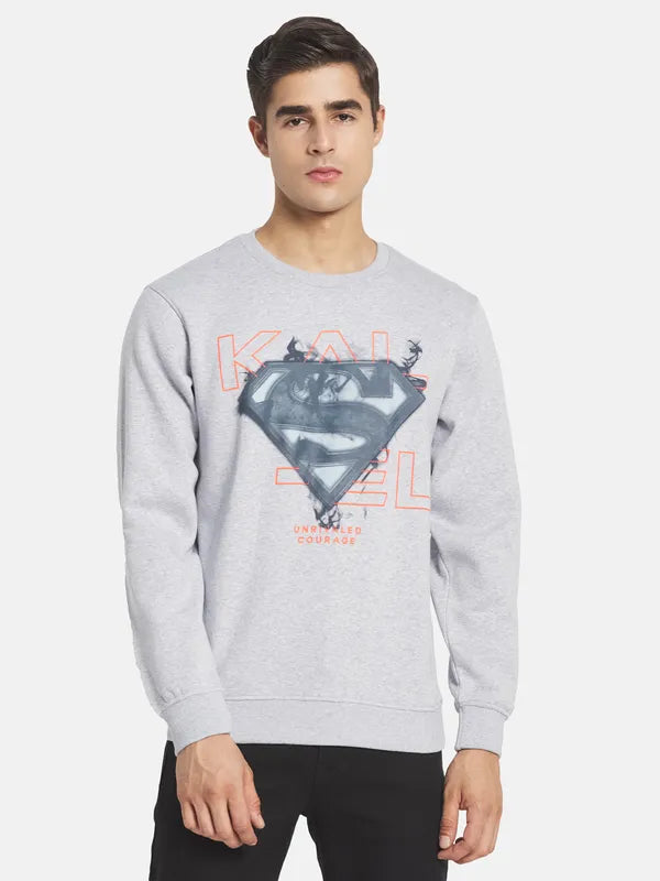 Plus Size Men Grey Melange Printed Sweatshirt