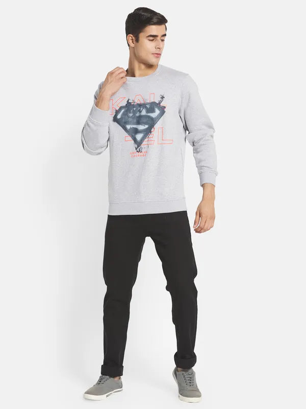 Plus Size Men Grey Melange Printed Sweatshirt