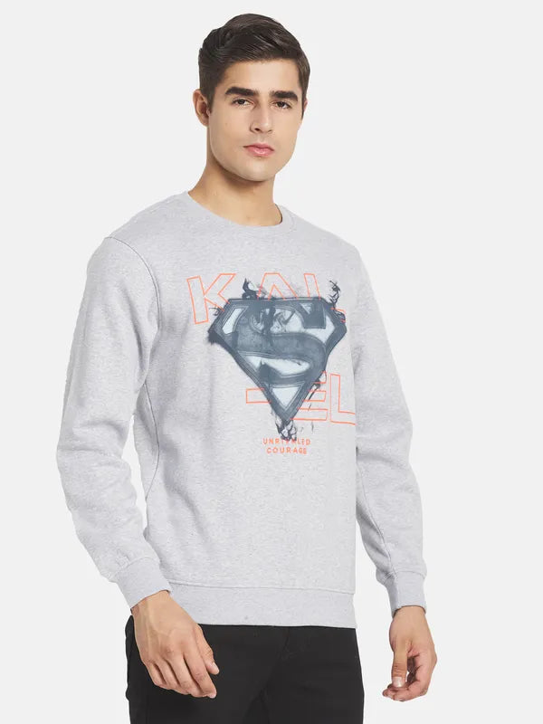 Plus Size Men Grey Melange Printed Sweatshirt