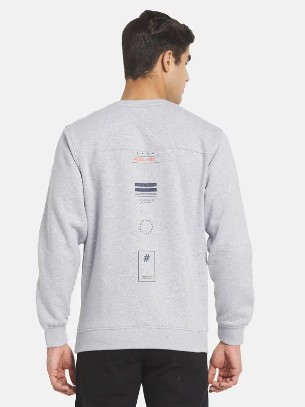 Plus Size Men Grey Melange Printed Sweatshirt