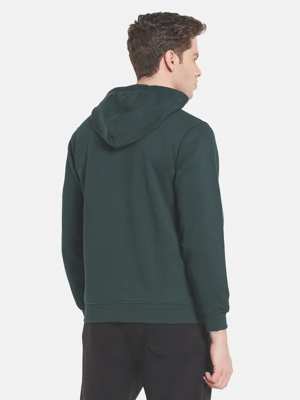 Men Green Printed Hooded Fleece Sweatshirt