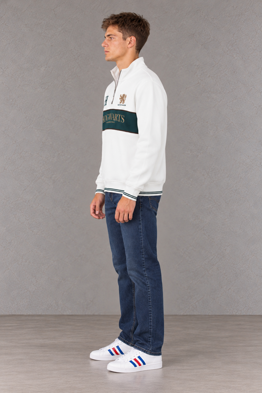Men's Hogwarts Off-White Waffle Bonded Sweatshirt | Wizarding World Half-Zip Winter PulloverProduct