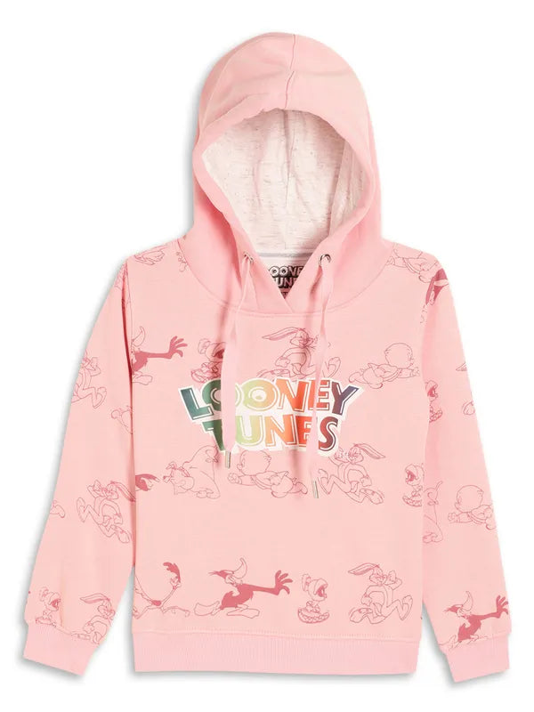 Mettle Girls Pink Printed Hooded Fleece Sweatshirt