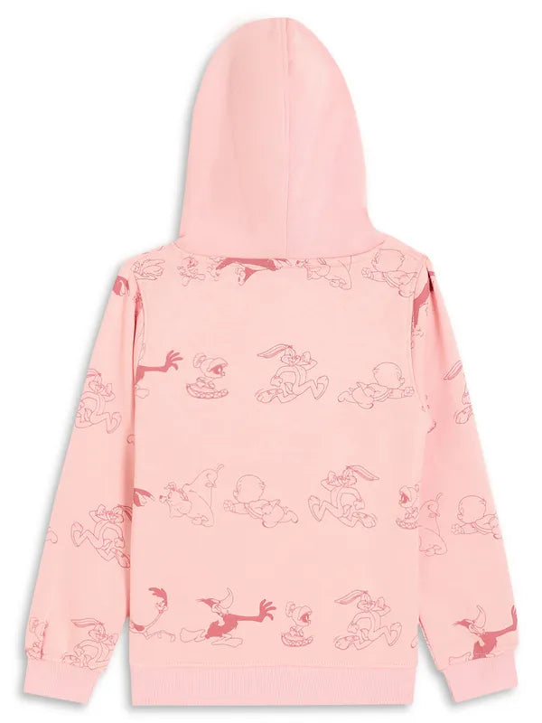 Mettle Girls Pink Printed Hooded Fleece Sweatshirt