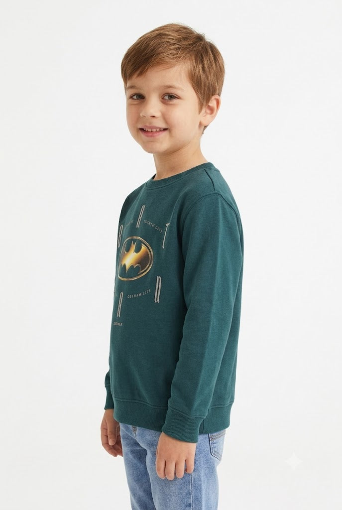 Men's Knitted Brushed Cotton Fleece Batman Graphic Crewneck Sweatshirt - Pacific