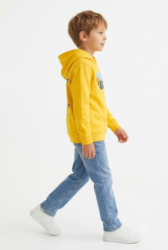 Junior Boys’ Knitted Brushed Cotton Fleece Looney Tunes Graphic Hooded Sweatshirt - Sunbeam