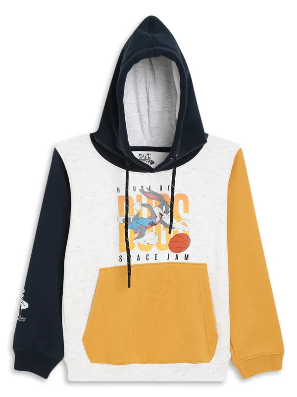 Octave Boys White Printed Hooded Sweatshirt