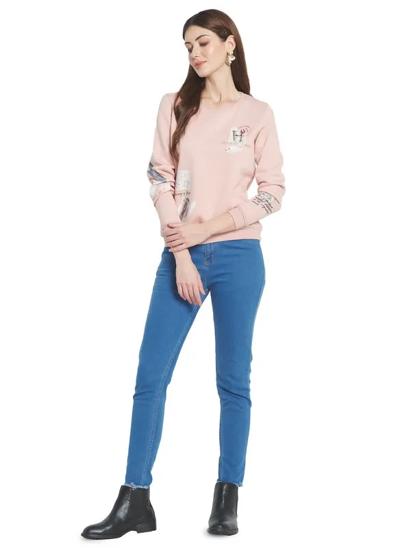 Mettle Women Pink Printed Sweatshirt