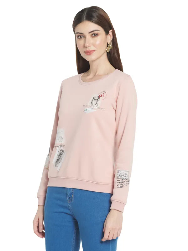Mettle Women Pink Printed Sweatshirt